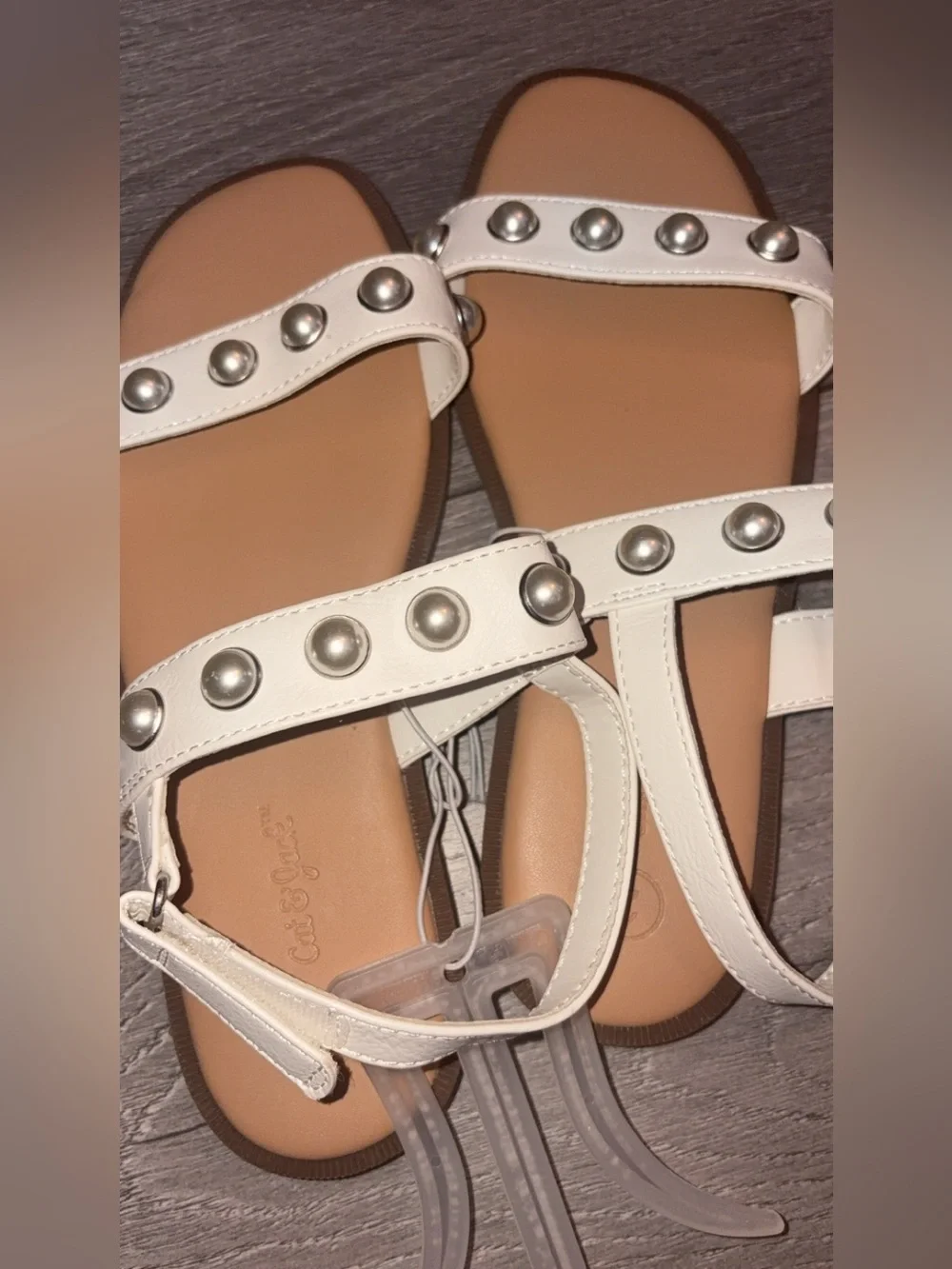 Cat & Jack Girls Size 2 Eve Pearl Flat Sandal White Ankle Strap New W Tags